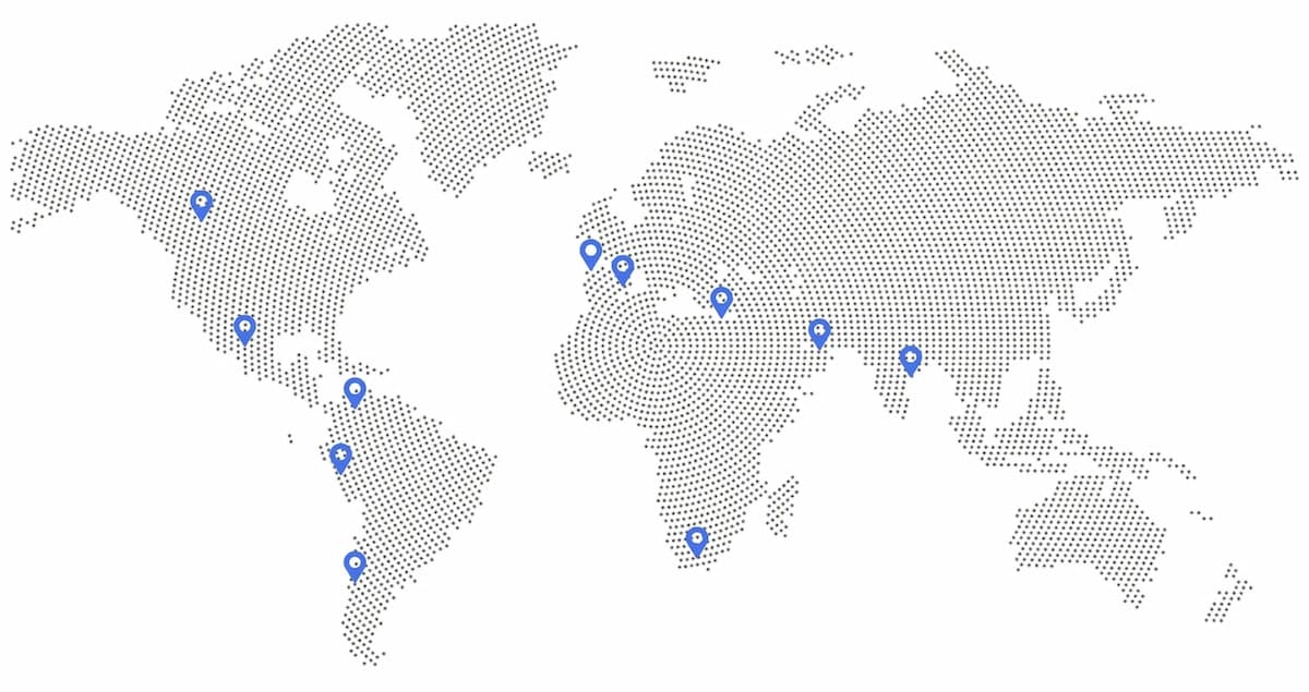 Global map illustrating worldwide cloud regions and edge locations