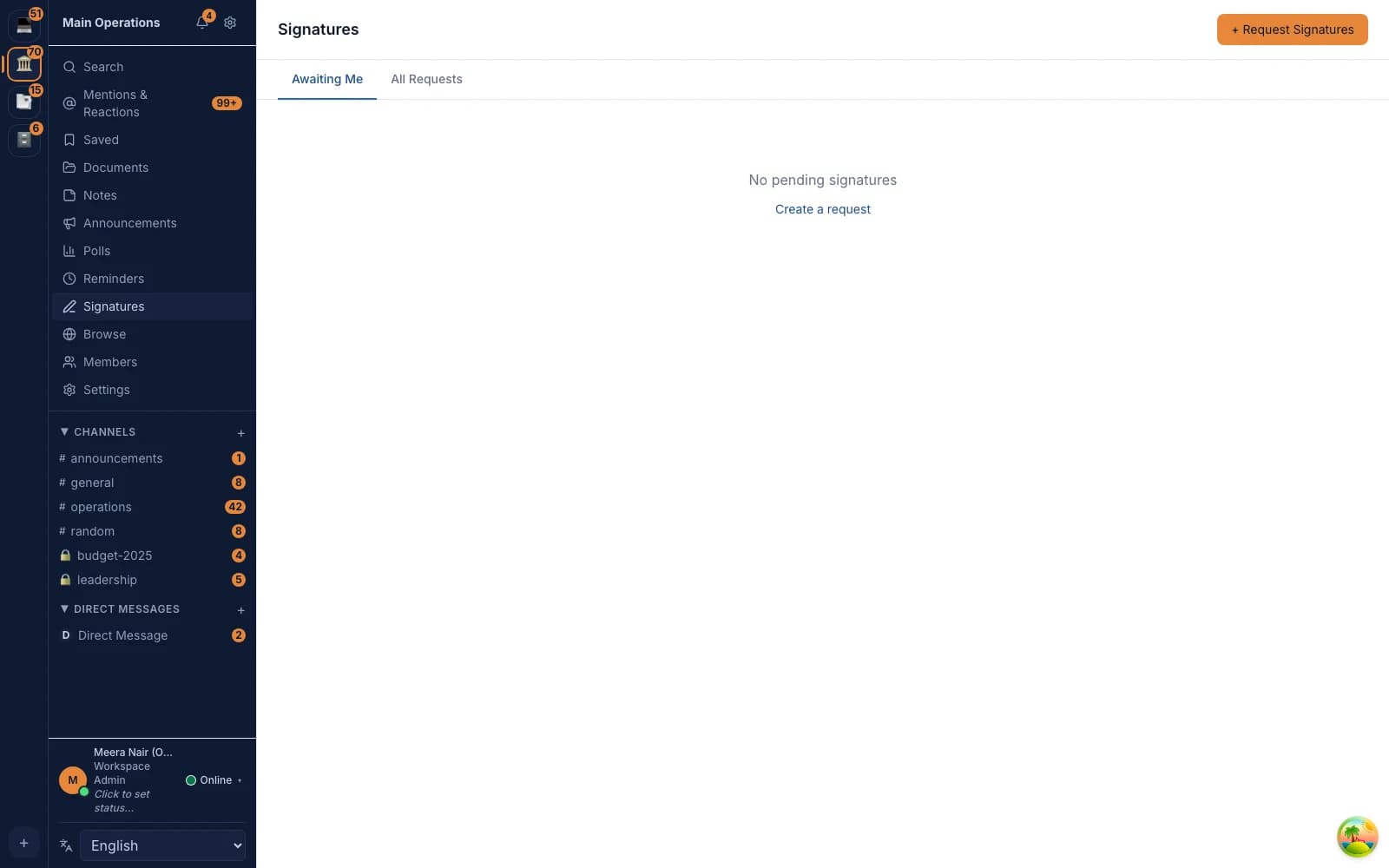 Brihat Communication System — E-signature requests, shown with realistic seeded government-office content