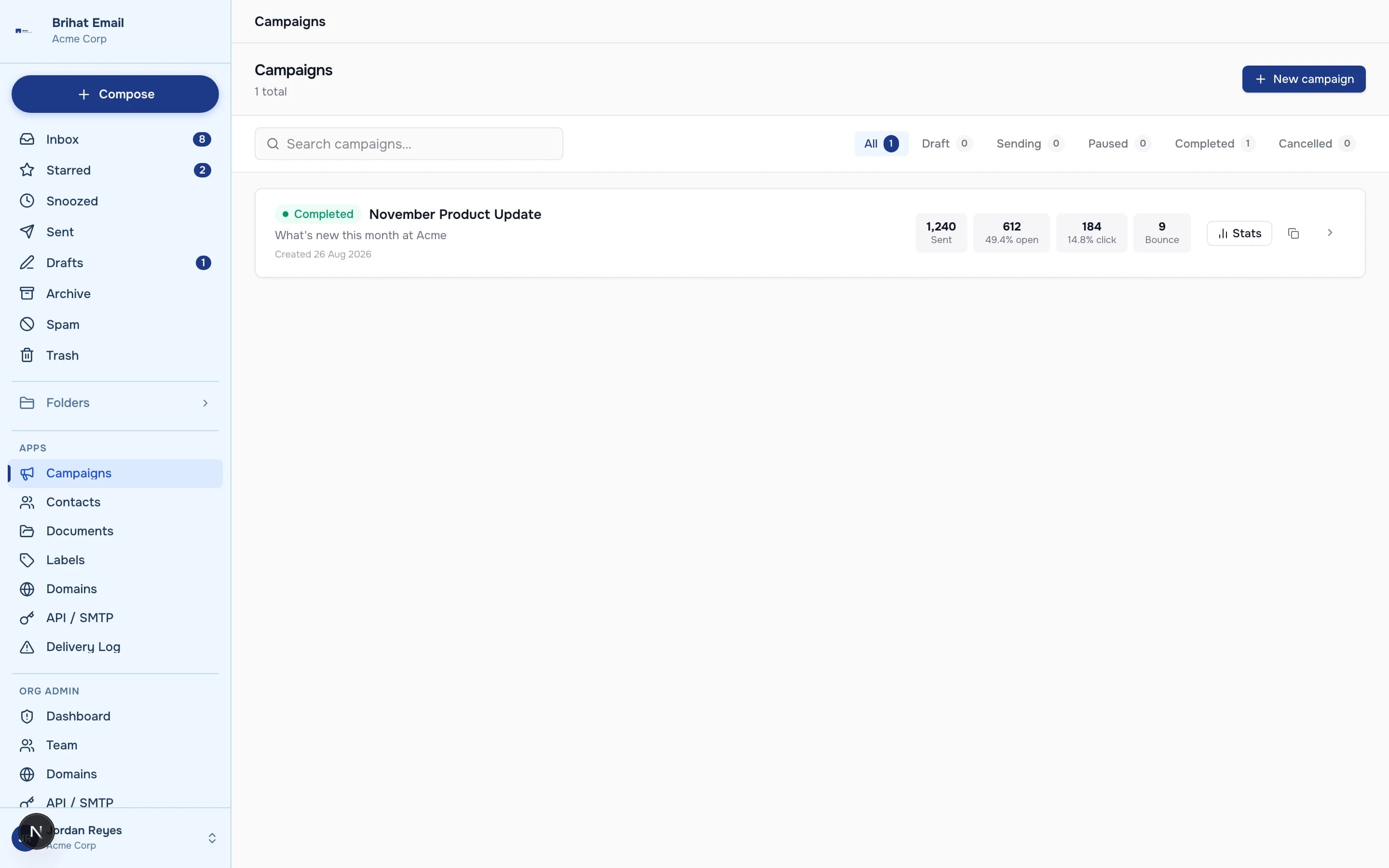 BrihatEmail — 06-campaigns, shown with fictional demo data
