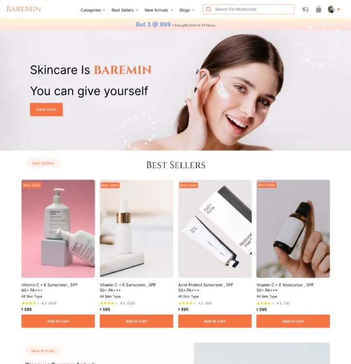 The Click Next storefront — category browsing, best sellers and cart