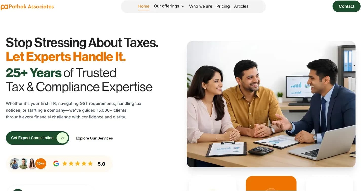 The Pathak Associates tax filing portal, from client enrolment through to a completed return